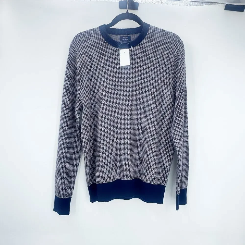 J. Crew Houndstooth Crewneck Sweater Heather Graphite Navy Gray Size S NWT